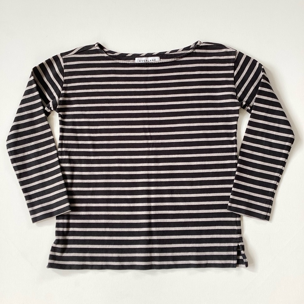 Everlane Black and Gray Striped Top